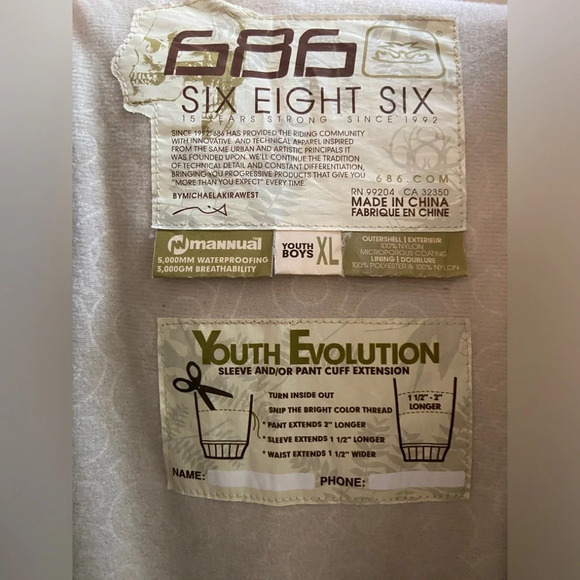 686 Boys hooded waterproof winter puffy full  zip jacket Sz XL - Picture 7 of 10